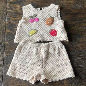 Zara Cream Crochet Two-Piece Set with Colorful Fruit Patches